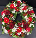 Red and White Wreath funerals Flowers